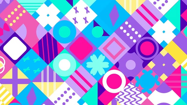 Seamless Pattern of Pop and Colorful Abstract Geometric Shape. Blue pink purple and yellow color.