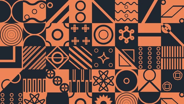 Machinery seamless pattern with various industrial elements. Orange background. High quality photo