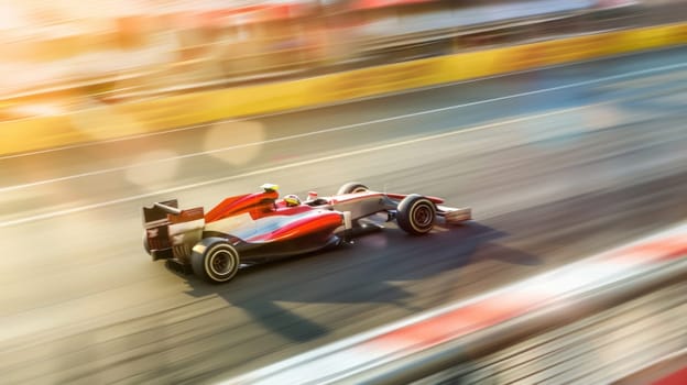 A race car is speeding down a track.