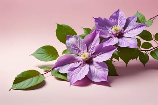 Branch with clematis flowers. AI generated image.