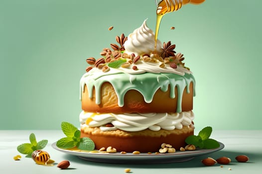 sweet prepared honey cake with cream .AI generated image.