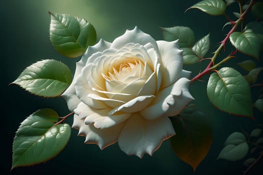 white rose on a green background . AI generated image.