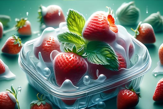 fresh frozen whole strawberries. AI generated image.