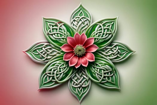 unusual multicolor flower with green foliage, isolated on green background