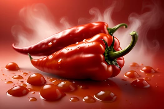 red hot pepper isolated on red background .