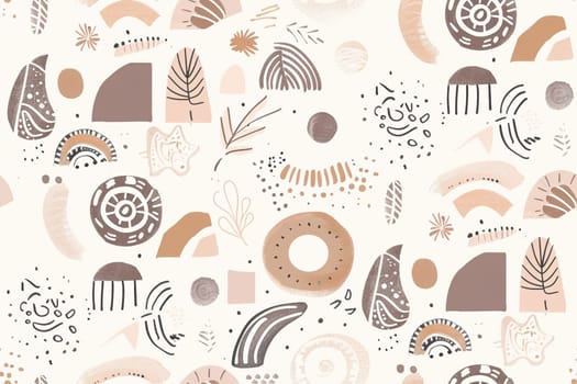 Playful, bohemian baby seamless pattern boasts adorable shapes in a beige palette, perfect for textiles, stationery, and nursery decor, exuding a cozy and modern charm. Generative AI