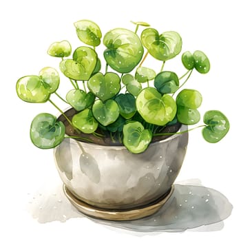 A painting featuring a houseplant in a flowerpot with green leaves against a white background, showcasing the beauty of terrestrial plants as a decorative ingredient in drinkware or groundcover