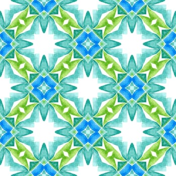 Textile ready attractive print, swimwear fabric, wallpaper, wrapping. Green remarkable boho chic summer design. Organic tile. Trendy organic green border.