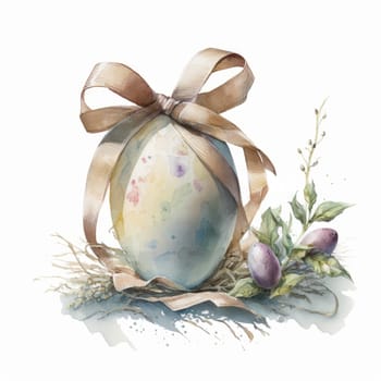 vintage easter egg with ribbon bow decoration, ai