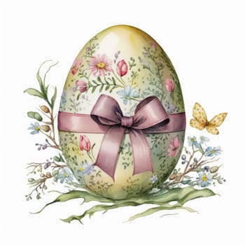 vintage easter egg with ribbon bow decoration, ai