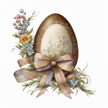 vintage easter egg with ribbon bow decoration, ai