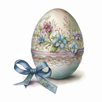 vintage easter egg with ribbon bow decoration, ai