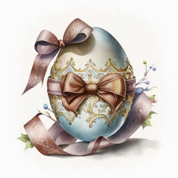 vintage easter egg with ribbon bow decoration, ai