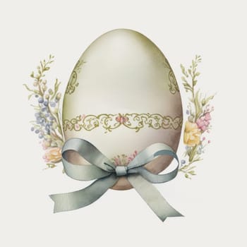 vintage easter egg with ribbon bow decoration, ai