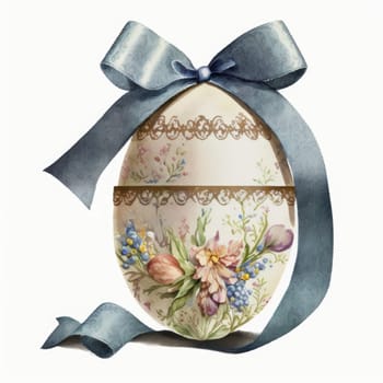 vintage easter egg with ribbon bow decoration, ai