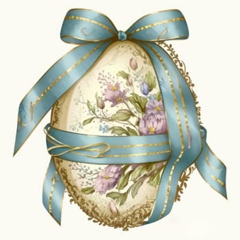 vintage easter egg with ribbon bow decoration, ai