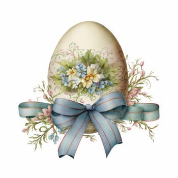 vintage easter egg with ribbon bow decoration, ai