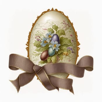 vintage easter egg with ribbon bow decoration, ai