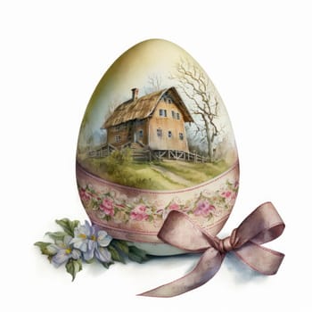 vintage easter egg with ribbon bow decoration, ai