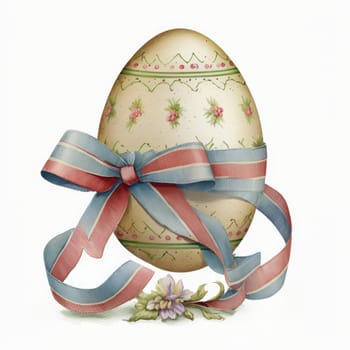 vintage easter egg with ribbon bow decoration, ai