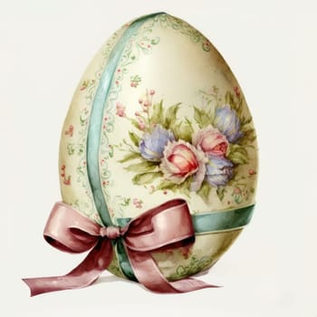 vintage easter egg with ribbon bow decoration, ai