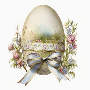 vintage easter egg with ribbon bow decoration, ai