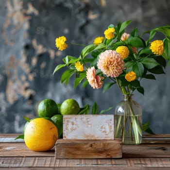 Save the date white block calendar for Cinco de Mayo, with limes, lemons and bouquet of flowers. ai generated