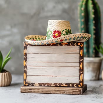 Save the date white block calendar for Cinco de Mayo, May 5, with fun Mexican cactus and hat. ai generated