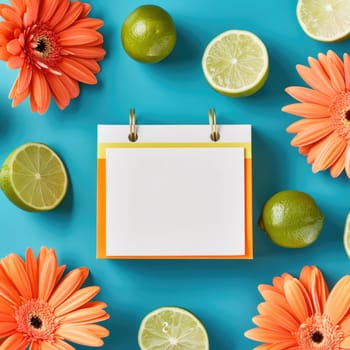Save the date white block calendar for Cinco de Mayo, May 5, with fun Mexican limes and flowers. ai generated