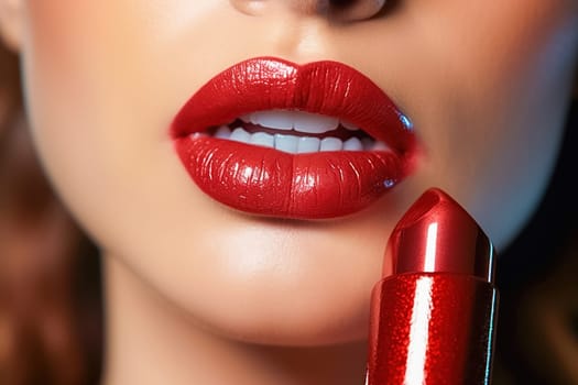 Lips with red lipstick close-up. High quality photo