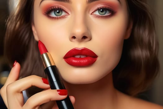 Close-up portrait of a girl with red lipstick. High quality photo