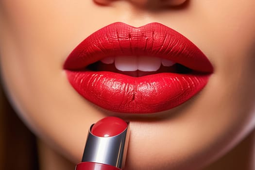 Lips with red lipstick close-up. High quality photo