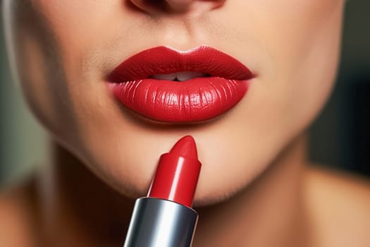 Lips with red lipstick close-up. High quality photo