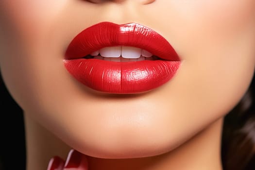 Beautiful lip makeup with red lipstick close-up. High quality photo