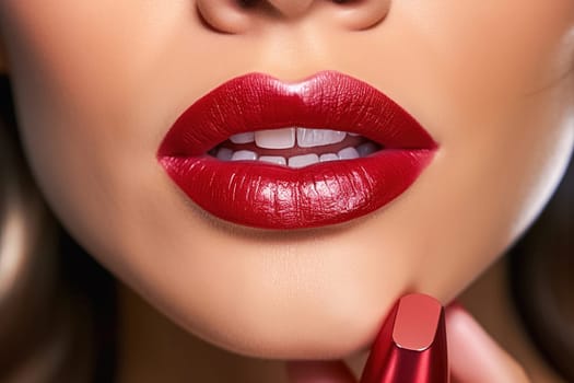 Lips with red lipstick close-up. High quality photo