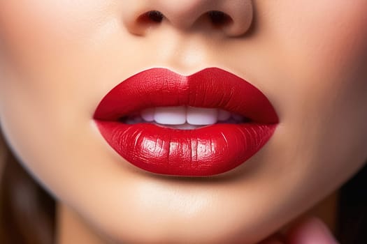 Beautiful lip makeup with red lipstick close-up. High quality photo