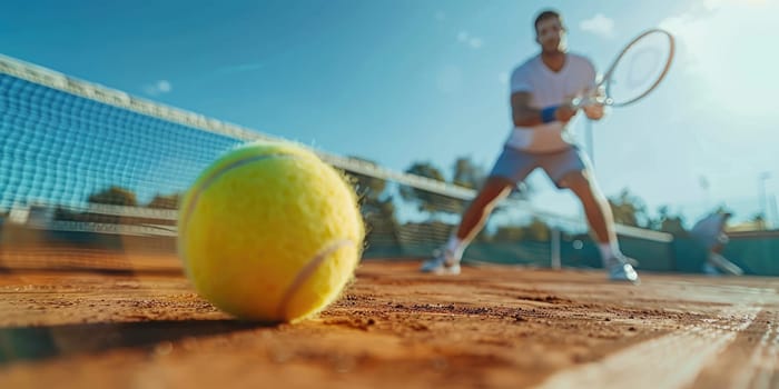 closeup of man plays tennis on the court. ai generated