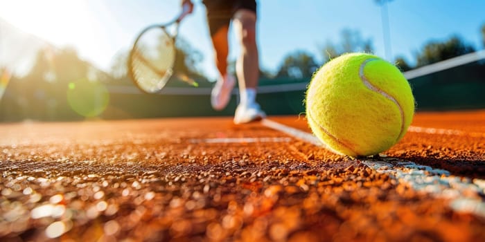 closeup of man plays tennis on the court. ai generated