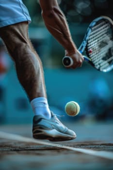 closeup of man plays tennis on the court. ai generated