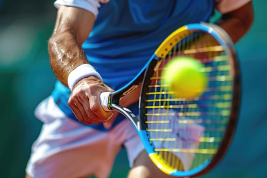 closeup of man plays tennis on the court. ai generated