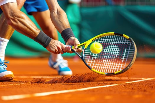 closeup of man plays tennis on the court. ai generated