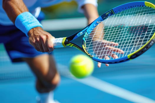 closeup of man plays tennis on the court. ai generated