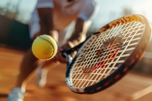 closeup of man plays tennis on the court. ai generated