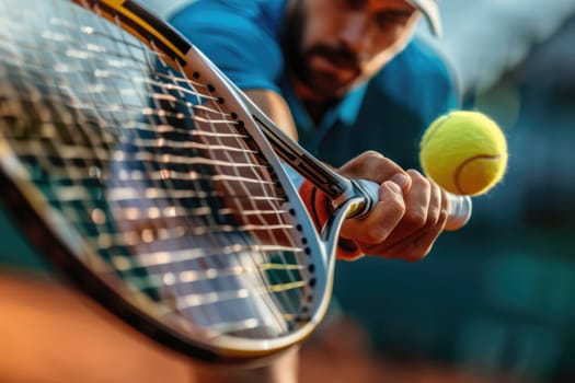 closeup of man plays tennis on the court. ai generated