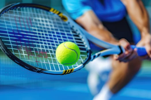 closeup of man plays tennis on the court. ai generated