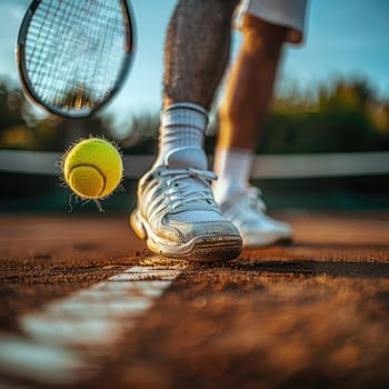 closeup of man plays tennis on the court. ai generated