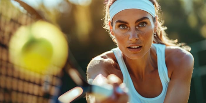 closeup of woman plays tennis on the court. ai generated