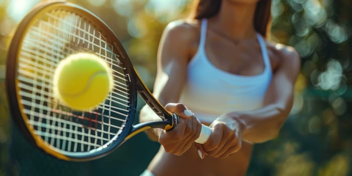closeup of woman plays tennis on the court. ai generated
