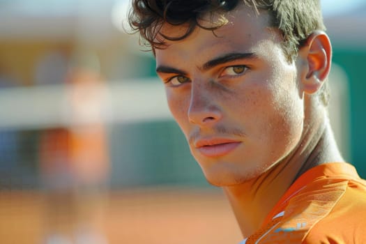 closeup of man plays tennis on the court. ai generated