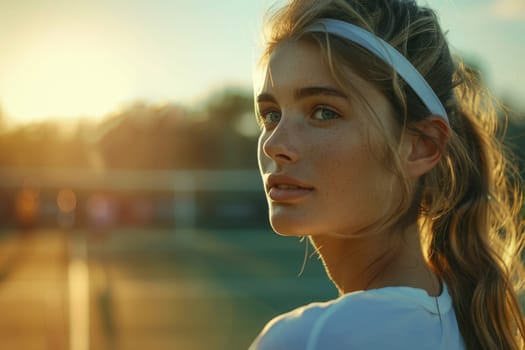 woman playing tennis on court. ai generated